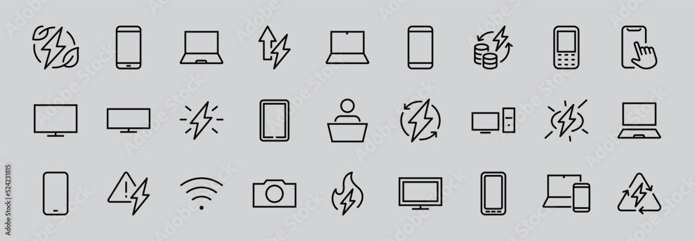 Obraz premium SMART devices and gadgets linear icons set, vector, contains icons computer, camera, laptop, phone, web devices, electronic appliances, and much more. Editable stroke