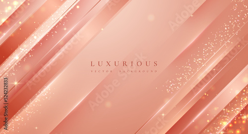 Elegant soft pink shade background with line golden elements. Luxury background with 3D style.