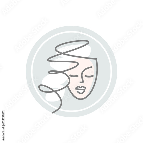 girl face logo round. beauty salon icon. women's hairdresser, hair care. haircut. beautiful lady face