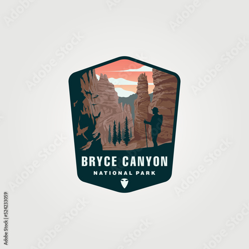 Fotografia bryce canyon vector logo vintage illustration design, national park sticker patc