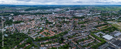 Aeriel view around the city Würzburg in Germany on a sunny day in summer.