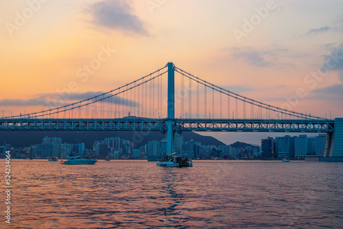 Gwangan Bridge with beautiful sky in Busan City, South Korea. (low contrast, a little extra noise)