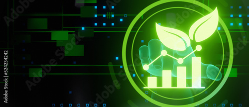 Green economy growth concept with business and finance 3D Render