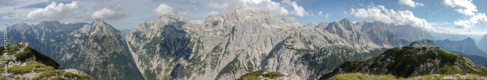 panoramic view of the highest peaks of the Julian Alps including Triglav - Triglav National Park panoramic view of the highest peaks of the Julian Alps including Triglav - Triglav National Park