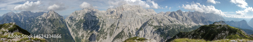 panoramic view of the highest peaks of the Julian Alps including Triglav - Triglav National Park