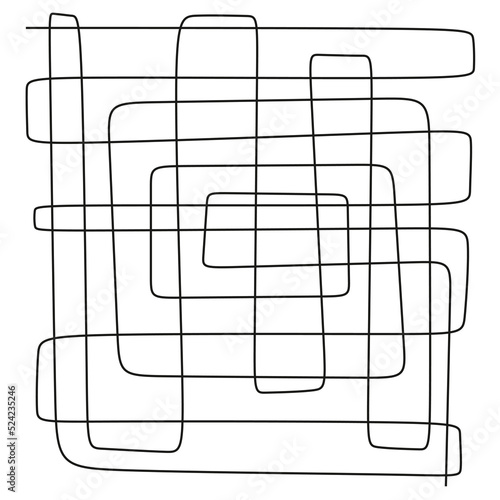 Complex and easy simple way from start to end vector illustration. Chaos simplifying, problem solving and business solution searching challenge concept. Hand drawn doodle scribble chaos path lines