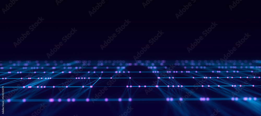 Wave of particles and lines. Big data visualization. Abstract background with a dynamic wave. 3d rendering. Wave of particles and lines. Big data visualization. Abstract background with a dynamic wave. 3d rendering.