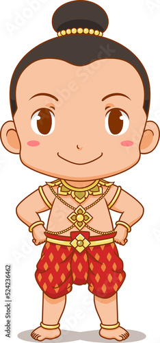 Cartoon character of Thai Boy in traditional costume.	 photo