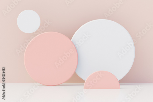 Pearl circle peach wall minimal abstract background. Pastel color mockup. 3D Rendering photo