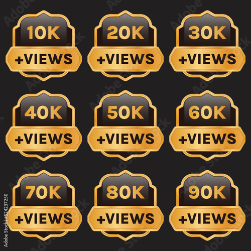 youtube 10k views to 90k views celebration thumbnail vector set, 10k plus views badge