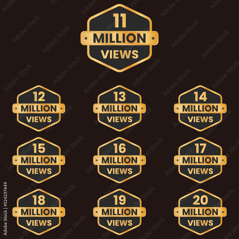 Fototapeta premium youtube 11 million views to 20 million views celebration thumbnail vector set, 20m plus views badge