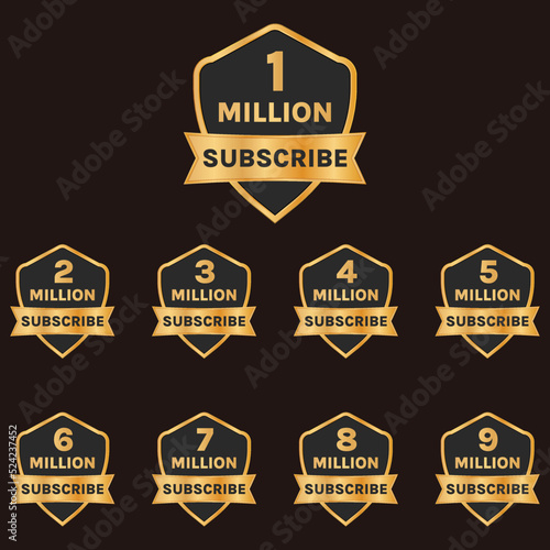 golden 1 million views to 9 million views celebration thumbnail vector set, 1m plus views badge