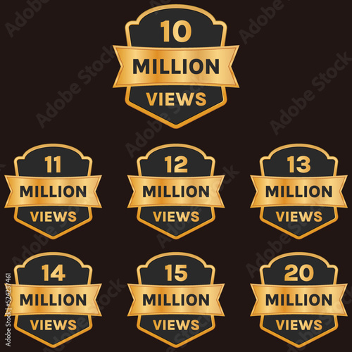 youtube 10 million views to 20 million views celebration thumbnail vector set, 20m plus views badge