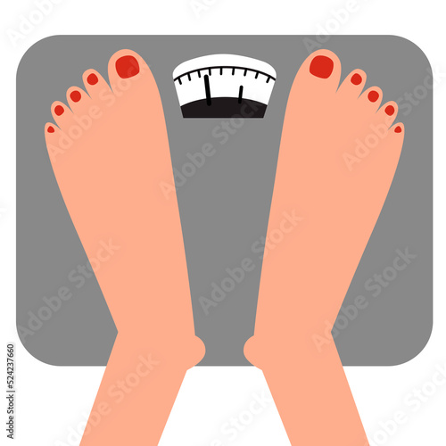 Women s legs on scales. Control of excess weight. Vector illustration in a flat style.