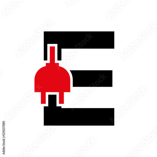 Letter E Electricity or Electrical Logo Concept with Electric Plug Vector Template