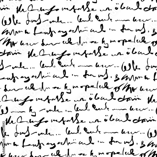 Handwritten abstract text seamless pattern, vector monochrome script background, hand drawn illustration