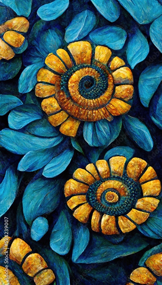 Uplifting and Imaginative flower rock art - yellow amber petals with tranquil cerulean blue and jasper brown stone pebbles background. Beautifully unique and mesmerizing to behold. Uplifting and Imaginative flower rock art - yellow amber petals with tranquil cerulean blue and jasper brown stone pebbles background. Beautifully unique and mesmerizing to behold.
