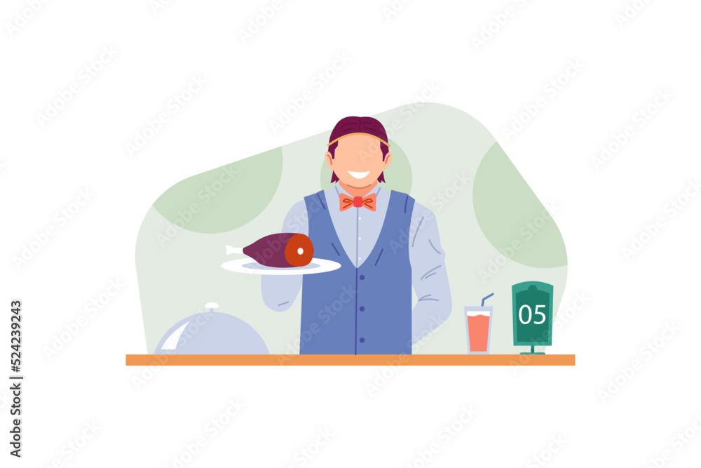 illustration of waiters serving food
