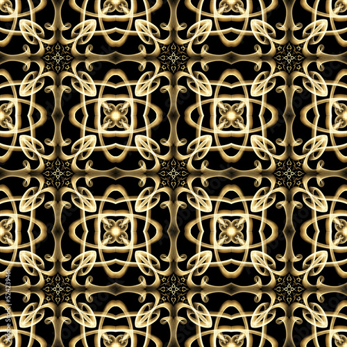 Seamless luxurious surface pattern in golden color. Use for fashion design, clothing, fabrics, home decoration, bedding, wallpapers, invitations, greeting cards and gift packages.