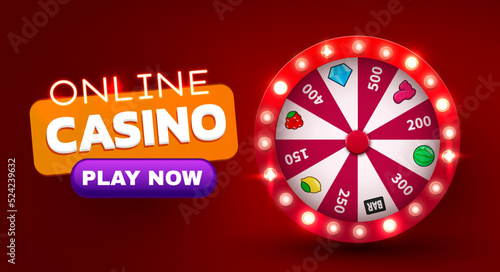 Wheel of luck or fortune. Gamble chance leisure. Colorful gambling wheel. Online casino. Web landing page template or banner for internet casino. Big win concept.