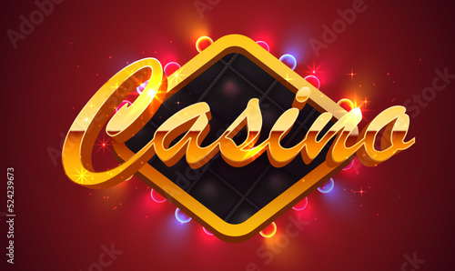 Casino online banner. Sign with golden letters.