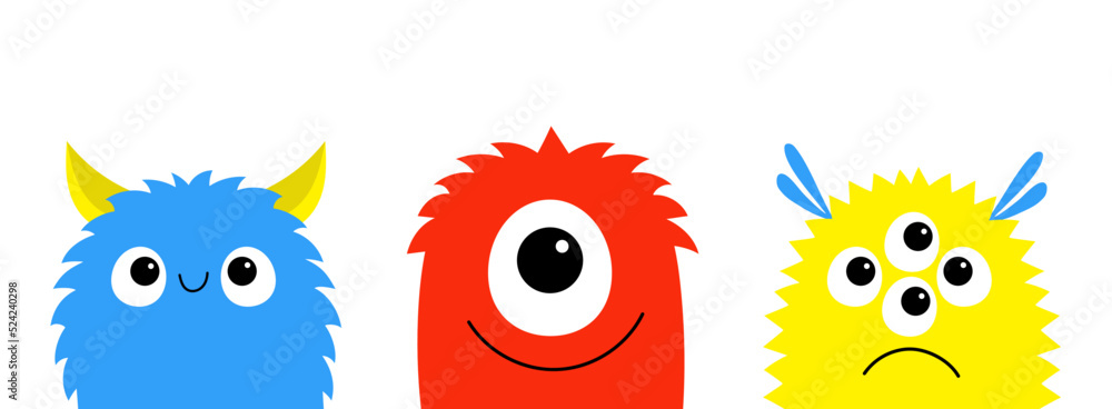 Happy Halloween. Cute monster set line. Kawaii cartoon funny baby character. Colorful silhouette. Sticker print. Eyes, horn, teeth fang tongue, wings. Flat design. White background. Happy Halloween. Cute monster set line. Kawaii cartoon funny baby character. Colorful silhouette. Sticker print. Eyes, horn, teeth fang tongue, wings. Flat design. White background.