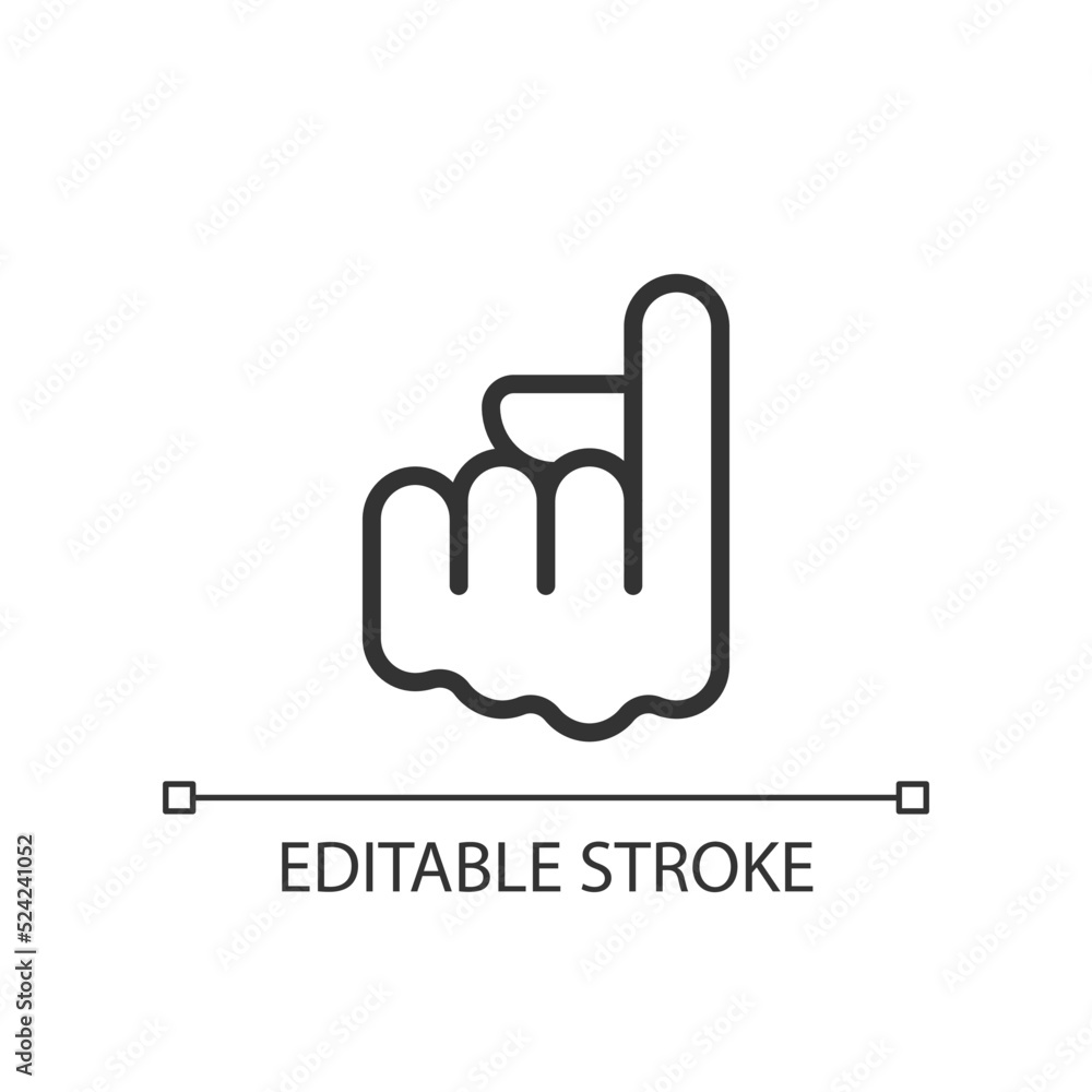 Index finger pointing up pixel perfect linear icon. Upward direction. Hand gesture. Thin line illustration. Contour symbol. Vector outline drawing. Editable stroke. Arial font used Index finger pointing up pixel perfect linear icon. Upward direction. Hand gesture. Thin line illustration. Contour symbol. Vector outline drawing. Editable stroke. Arial font used