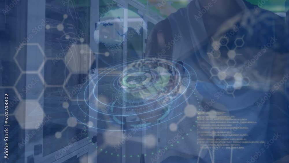 Animation of data processing over african american man Animation of data processing over african american man