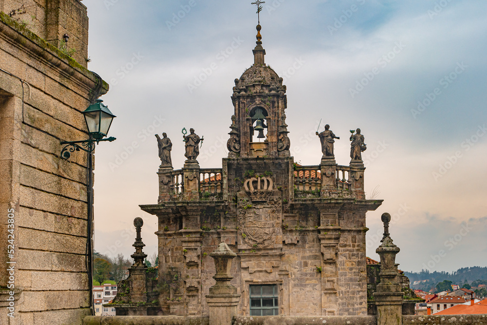 Church of San Fructuoso in the city of Santiago de Compostela at sunset. Galicia, Spain