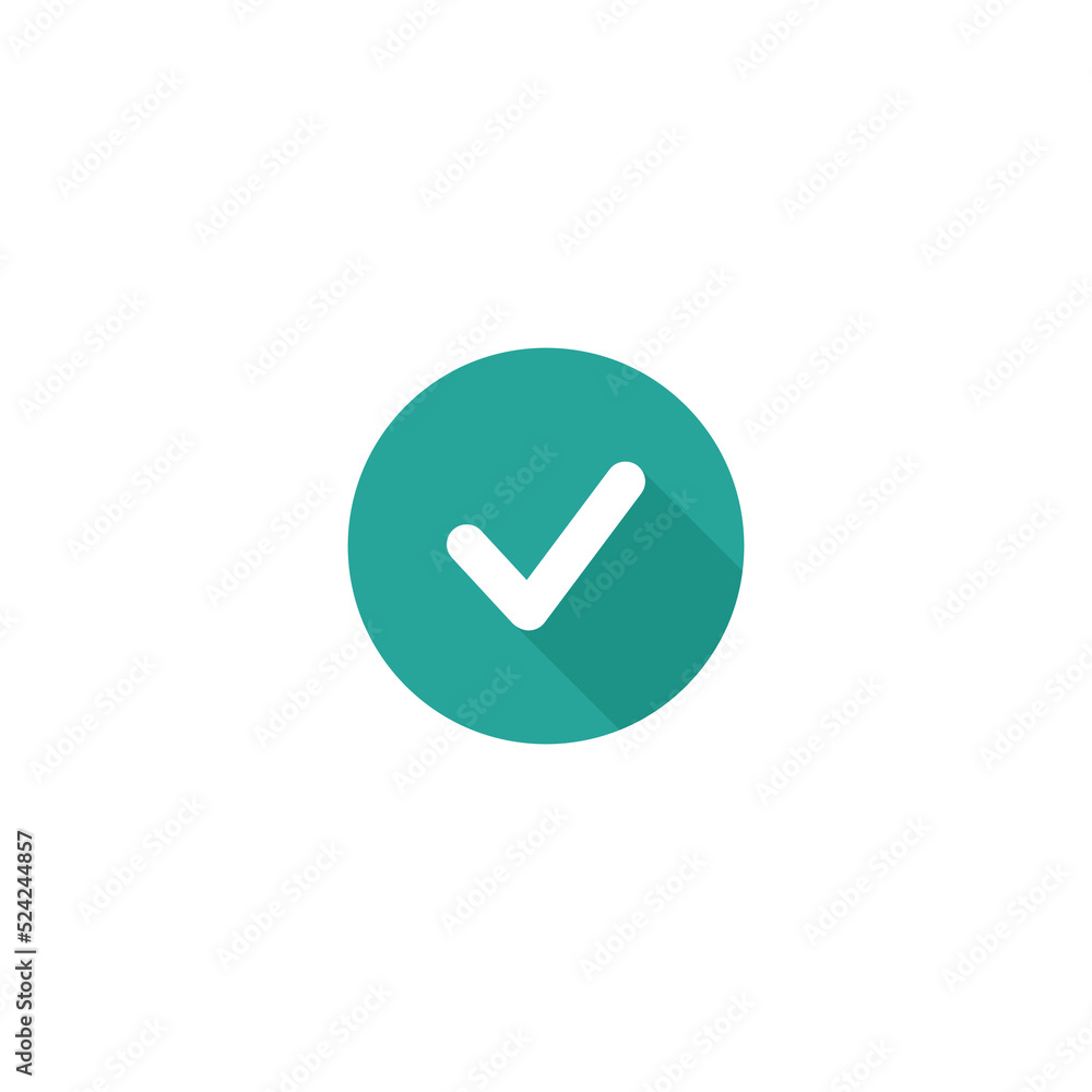 Check Mark. Valid Seal icon. white tick with shadow in blue circle. Flat OK sticker icon. Isolated on white. Accept button. Good for web and software interfaces. Vector illustration. Check Mark. Valid Seal icon. white tick with shadow in blue circle. Flat OK sticker icon. Isolated on white. Accept button. Good for web and software interfaces. Vector illustration.