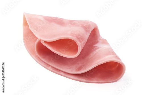 Ham slices, isolated on white background.