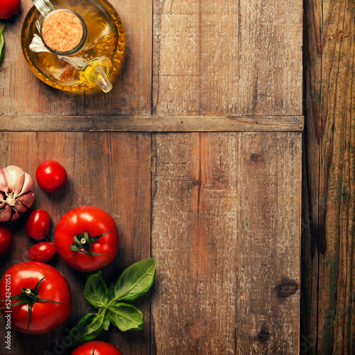 Cooking background with fresh italian ingredients flat lay