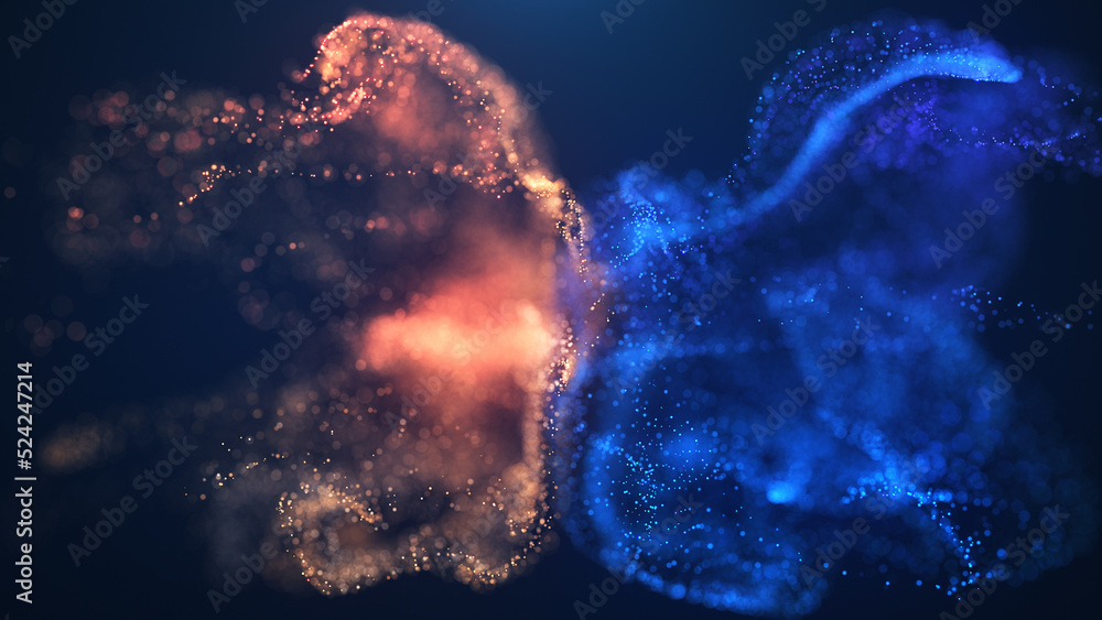 Φωτογραφία Blue and golden fluid particles collision background