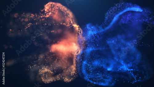 Photos Blue and golden fluid particles collision background