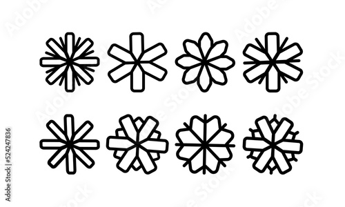 Set snowflakes linear. Isolated on white background. Vector illustration. For greeting card, invitation, tag.