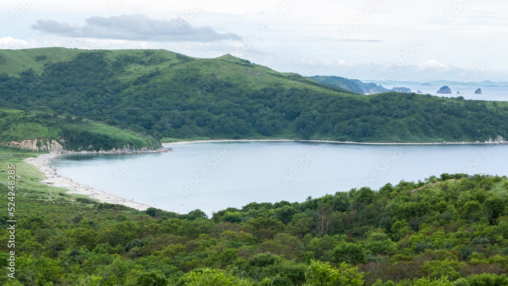 Beautiful seascape with sand beach on the Peninsula Gamow, Russia, Primorsky krai Beautiful seascape with sand beach on the Peninsula Gamow, Russia, Primorsky krai