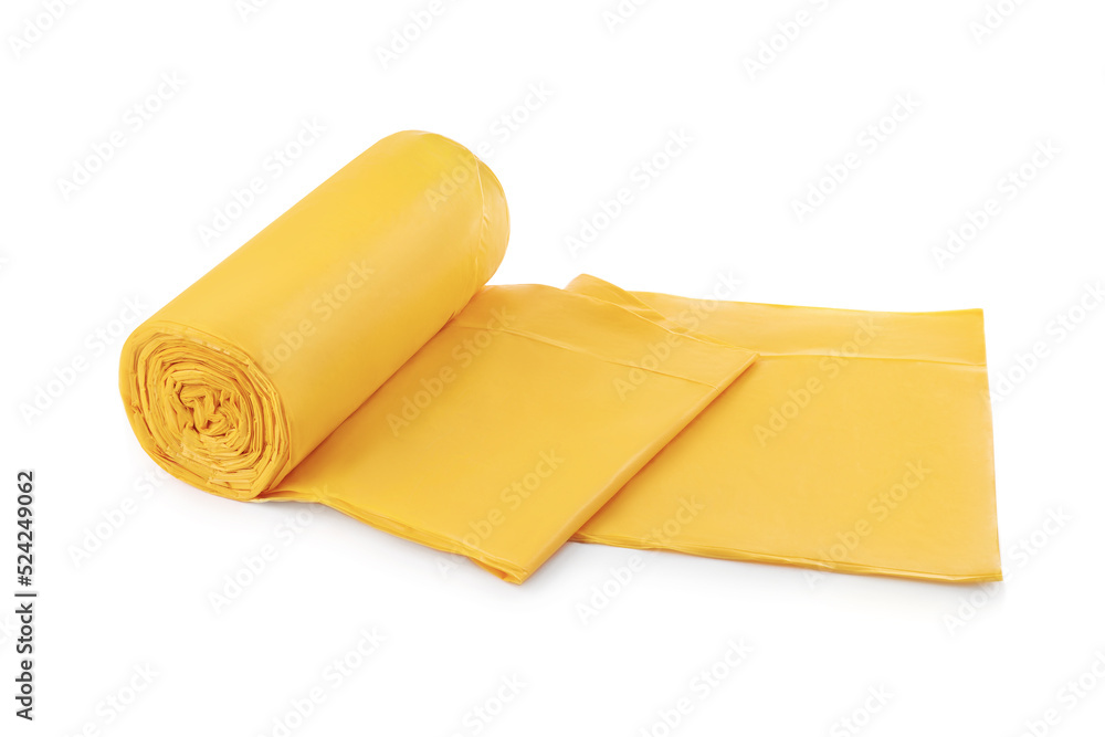 Roll of yellow garbage bags isolated on white Roll of yellow garbage bags isolated on white