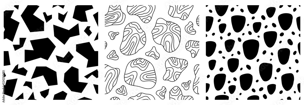 Hand drawn natural organic shapes seamless pattern set Hand drawn natural organic shapes seamless pattern set