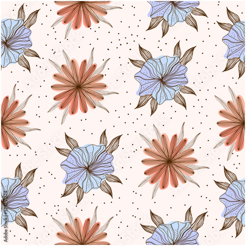Fotótapéta Seamless pattern with hand-drawn flowers.