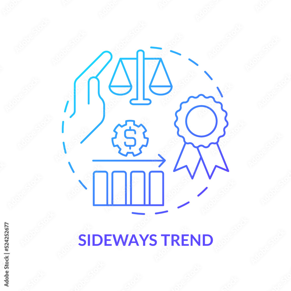 Sideways trend blue gradient concept icon. Static market value. Type of financial tendency abstract idea thin line illustration. Isolated outline drawing. Myriad Pro-Bold font used Sideways trend blue gradient concept icon. Static market value. Type of financial tendency abstract idea thin line illustration. Isolated outline drawing. Myriad Pro-Bold font used