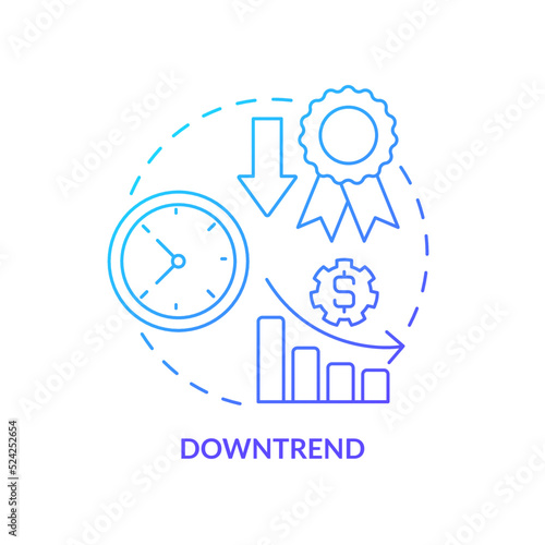 Downtrend blue gradient concept icon. Value falling. Price change analytics. Type of business trend abstract idea thin line illustration. Isolated outline drawing. Myriad Pro-Bold font used