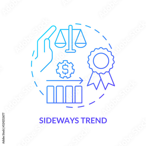 Sideways trend blue gradient concept icon. Static market value. Type of financial tendency abstract idea thin line illustration. Isolated outline drawing. Myriad Pro-Bold font used