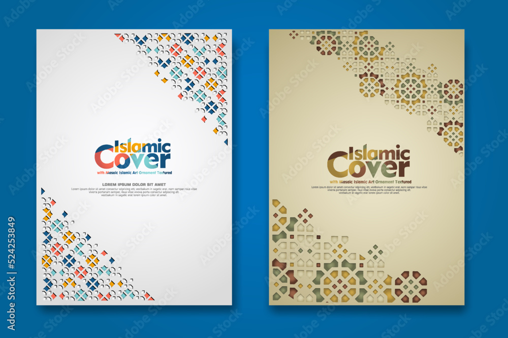 Islamic cover background template with ornamental colorful detail of