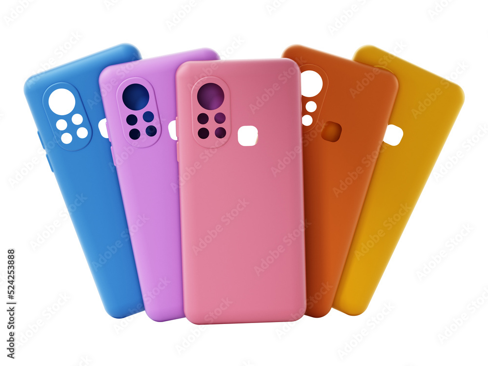Silicone smartphone covers isolated on white background. 3D illustration Silicone smartphone covers isolated on white background. 3D illustration