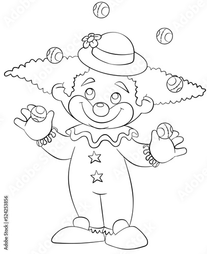 Juggling clown. Element for coloring page. Cartoon style.