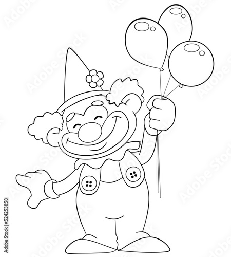 Clown with balloons. Element for coloring page. Cartoon style.