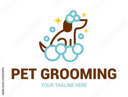 Dog or pet grooming and washing logo design template. Pet Care salon sign. Vector illustration.