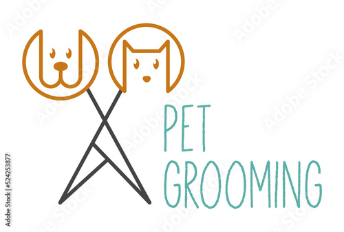 Dog or pet grooming and washing logo design template. Pet Care salon sign. Vector illustration.