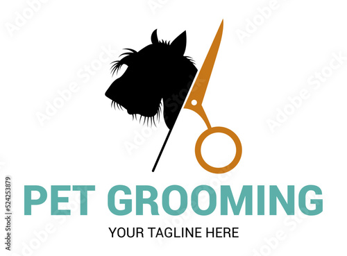 Dog or pet grooming and washing logo design template. Pet Care salon sign. Vector illustration.