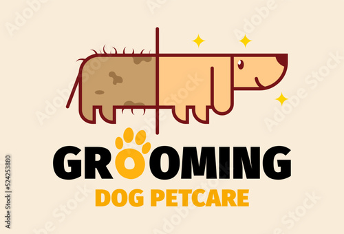 Dog or pet grooming and washing logo design template. Pet Care salon sign. Vector illustration.